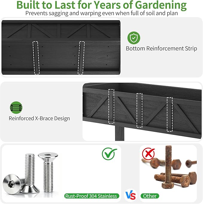 HIPS All-Weather Raised Garden Bed with Legs47.2L x 17.3W x 29.7H Large Elevated Planter Box with Wheels &amp HandleRaised Bed Planters with 3 Hooks &amp Non-Woven Liner for Vegetables Flower H