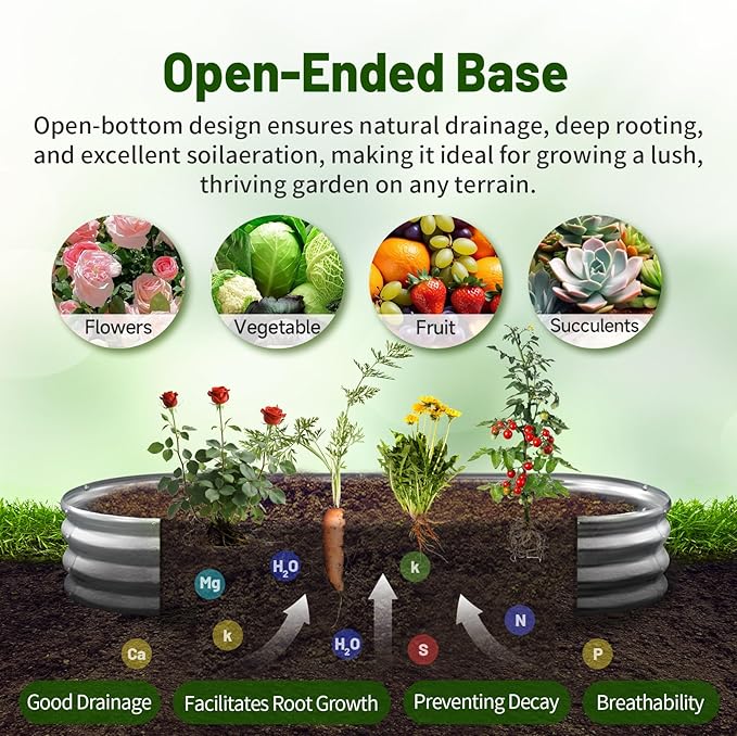 GOOZOO Galvanized Planter Raised Garden Bed 4x2x1 ft Raised Garden Bed Kit for Gardening Outdoor Oval Metal Land Planter Box for Vegetables Flowers Herbs Fruits Easy Assembly（Silver）