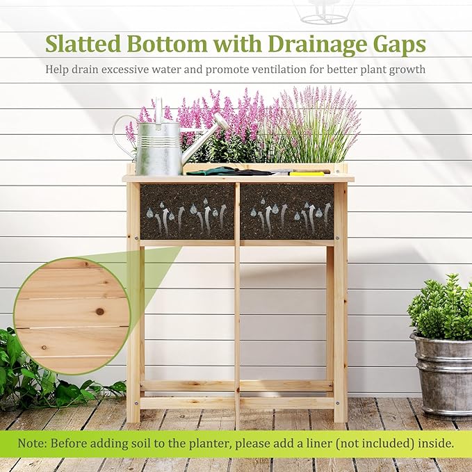 Giantex Wood Raised Garden Bed w/Folding Drop-Leaf Potting Table Planter Box for Flower Herb Vegetable Fruit Indoor Outdoor Elevated Raised Beds for Gardening Backyard Patio Balcony