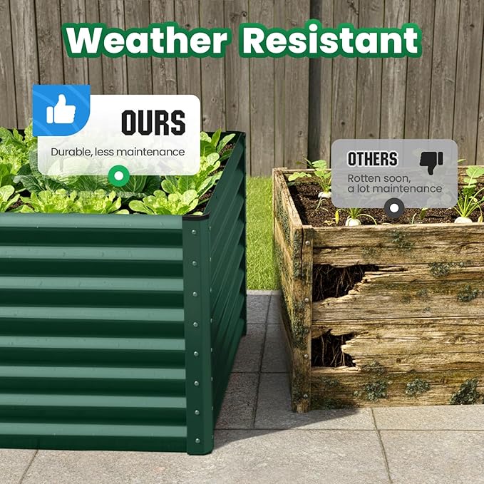 Quictent Galvanized Raised Garden Bed 8x4x2 Ft Tall Metal Planter Box for Vegetables Outdoor Bottomless for Backyard 2 Tomato Cages Included 22.04 Deep (Green)