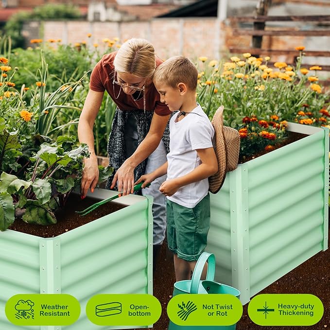 Galvanized Raised Garden Beds 6x3x1 ft Outdoor Large Open Base Planter Boxes with Safety Edging &amp Gloves for Vegetables Flowers &amp Herbs