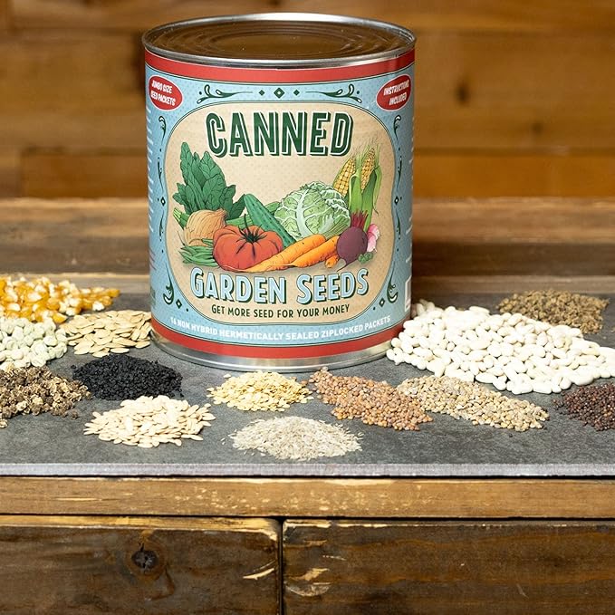 Mountain Valley Seed Company Vegetable Garden Can 50000+ Seeds 16 Varieties for Long Term Storage Emergency Supply Survival Include Tomato Pepper Squash Cucumber Lettuce Carrot &amp More