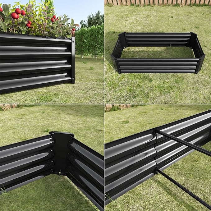 Raised Garden BedRaised Beds for Gardening Outdoor for Vegetables Flowers Ground Planter BoxGalvanized Raised Garden Beds. (Black with 6x3x1ft)