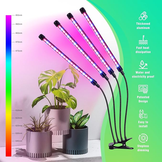 Max Water Grow Lights | Color Changing Lights | Dimmable Clamp | ‎Adjustable Red Blue Purple Color Lights | Lights for Indoor Plants| Harvest Seedling Light | Adjustable Gooseneck Light