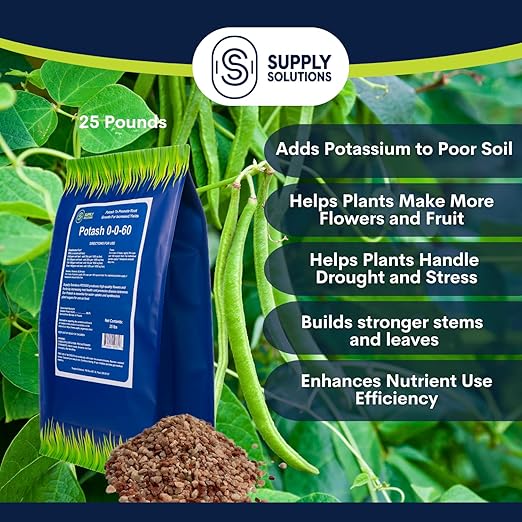 Supply Solutions Muriate of Potash 0-0-60 Fertilizer High Potassium Fertilizer Potassium for Plants Ideal Plant Food &amp Potash for Plants - for Lush Crops Blooms Acidic Plants (25lbs)