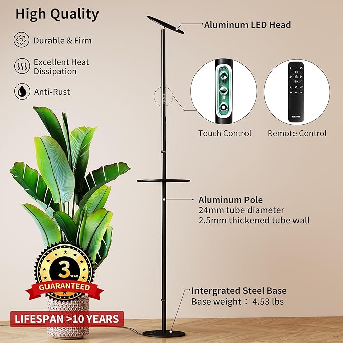 chiphy 69 Full Spectrum Grow Light for Indoor Plants 40W Tall Plant Lights with Tray 4/8/12H Timer 10 Level Dimmable Brightness Heights Adjustable Remote Control Ideal for Large Tall Plants