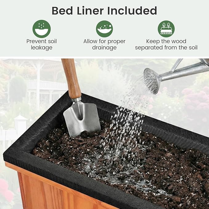 IRONMAX Wood Raised Garden Bed Outdoor Planter Box with Detachable Bottom Drainage Holes Protective Liner Rectangular Planting Bed for Yard Patio Balcony (Orange 40x13x12)