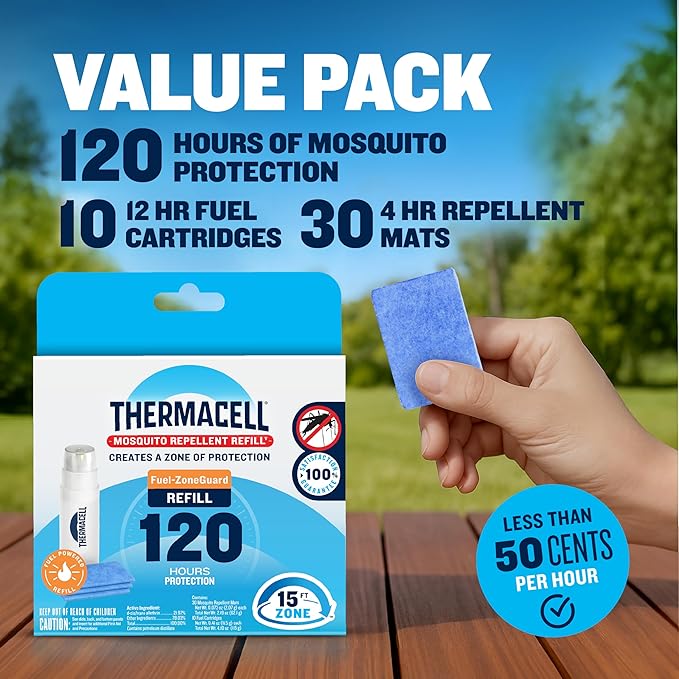 Thermacell Mosquito Repellent Refills Provide 120 Hours of Protection Contain 30 Repellent Mats 10 Fuel Cartridges Compatible with Any Fuel-Powered Mosquito Repeller Product