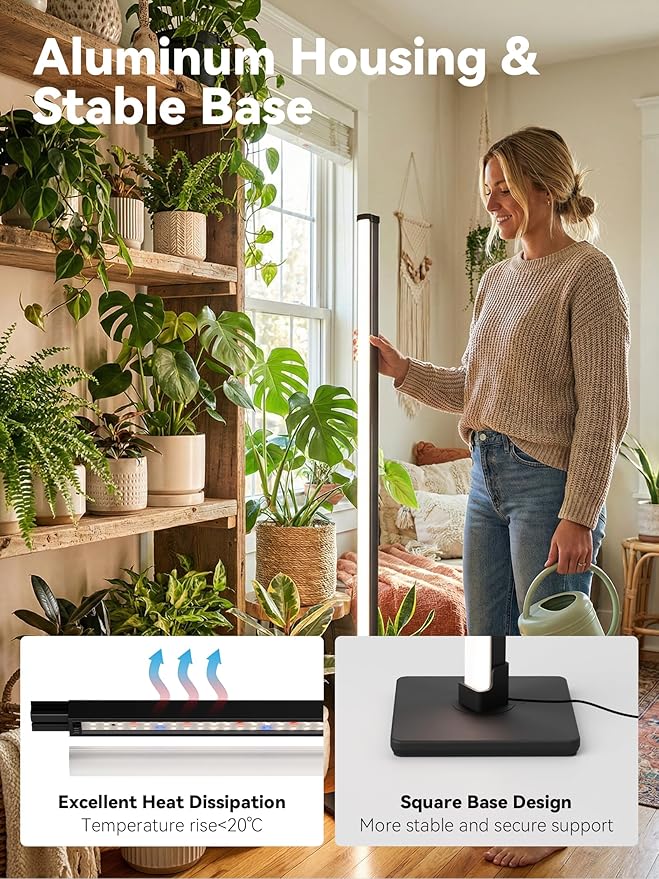 GLOWRIUM Grow Lights for Indoor Plants 30W Vertical Plant Grow Lights with Auto-Timer Full Spectrum LED Standing Plant Grow Light 3 Light Modes 6-Level Dimmable (45in)