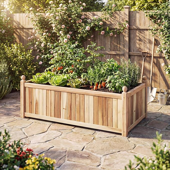 Giantex Acacia Wood Raised Garden Beds Set of 2 44x23x16 Rectangular Planter Box w/Black Liner for Vegetable Flower Herb Fruit Easy Assembly Outdoor Planting Bed for Backyard Garden Lawn