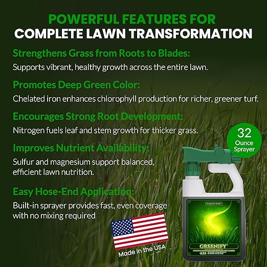 Humboldts Secret Greenify | 12-0-0 Nitrogen &amp 6% Iron Liquid Lawn Fertilizer | Concentrated Fertilizer Spray - Liquid Nitrogen Fertilizer - Chelated Iron Fertilizer Liquid Iron for Lawn | 32 oz