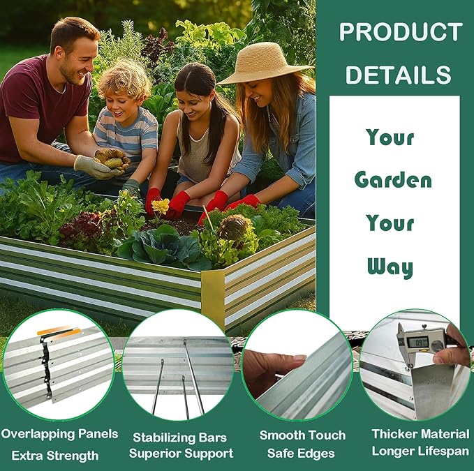 Galvanized Steel Garden Bed 3-Pack 8x4x1ft Large Raised Planter Box for Vegetables Outdoor Metal Garden Kit with Overlapping Side Panels Strong &amp Stable