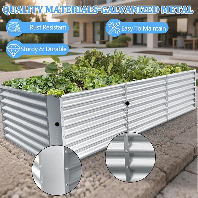 8x4x2ft Galvanized Raised Garden Bed Planting Bed Kit Galvanized Planter Raised Garden Boxes Outdoor Large Metal Raised Garden Beds for Vegetables