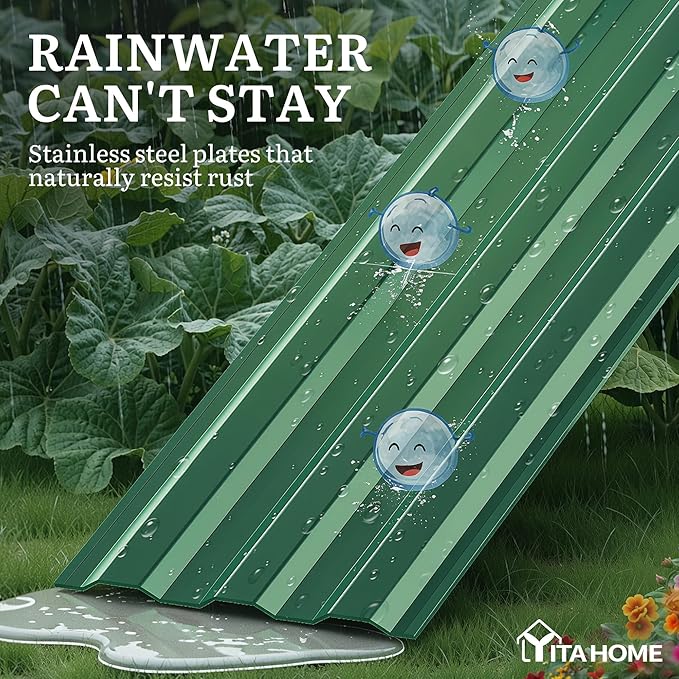 YITAHOME 6x3x1ft 2pcs Large Raised Garden Bed Kit Galvanized Metal Planter Box with Gloves Ground Nails Support Rod Outdoor Above Ground Planters for Plants Vegetables Flowers Green