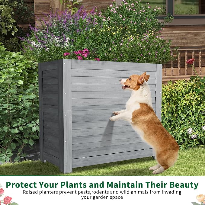 Raised Garden Bed with Extra Storage Compartments Outdoor 34 x 18 x 30 Wood Elevated Garden Box Wooden Planter Box for Herbs Vegetables Flowers Backyard Patio Balcony