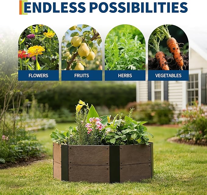 GarveeLife Hexagon Raised Garden Bed Kit 6-Panel Wood Look Planter Box for Indoor &amp Outdoor Use 11.8 Inches Deep Large Herb &amp Vegetable Grow Bed for Patio Balcony Yard