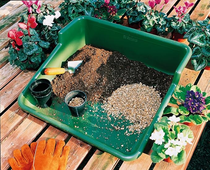 Green Tidy Tray with Stainless Steel Transplanter and Scoop – Durable Bamboo Handle Garden Tool Set