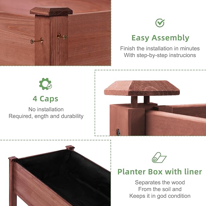48x24x30 inch Raised Garden Bed with Legs Elevated Wooden Planter Box for Outdoor Plants Flowers Fruits Vegetable Herb Growing
