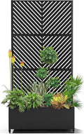15.7×70.9×35.4 Metal Raised Garden Bed with Trellis and Wheels - Tall Trellis Planter Box for Climbing Plants Vegetables &amp Vines - Outdoor Privacy Planters for Patio (Black-Parallel)