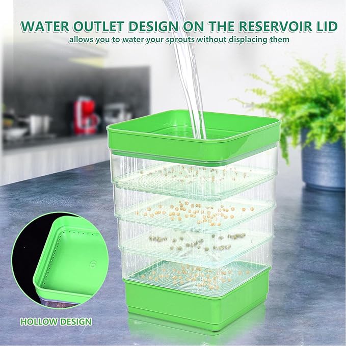 Stackable Sprouter Kit 4 Tier Sprouting Kit Microgreens Growing Tray for Small Kitchens Balconies Or Limited Home Growing Spaces (with Sunshade)