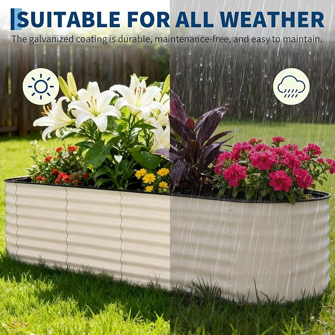 Garvee Galvanized Raised Garden Bed Outdoor 8x2x2 ft Metal Planter Box for Flowers Vegetables Rust-Resistant Raised Garden Beds for Gardening Easy Assembly Outdoor Garden Box &amp Planters Beige