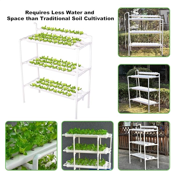 Hydroponic Indoor Garden Vertical Hydroponic Rack PVC Pipes Gardening System with Water Pump Timer Grow Kit for Leafy Vegetables