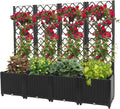 4 PCS Plastic Planter Box with Trellis Planter Box Raised Garden Bed with Trellis Planters for Climbing Plants Flowers Vegetables Fruits 62.99 × 15.75 × 55.91in (Dark Black)