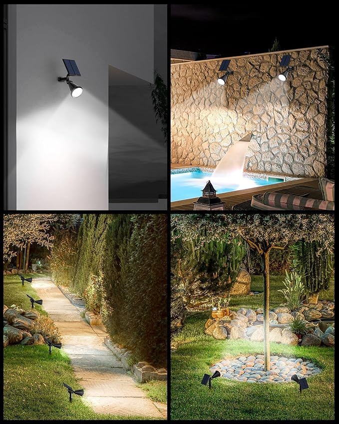 Solar Spot Lights Outdoor 10 Pack Outdoor Solar Lights for Yard 4 Lighting Mode Solar Landscape Spotlights with Auto On/Off 2-in-1 Waterproof Wall Lights for Garden Walkway (Cool White)