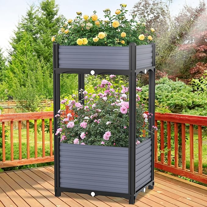 Planter Box Raised Garden Bed with Reinforced Support Rods Drainage Grid Multi-Combination Options for Vegetables Flowers and Herbs Ideal for Balcony and Patio Gardening