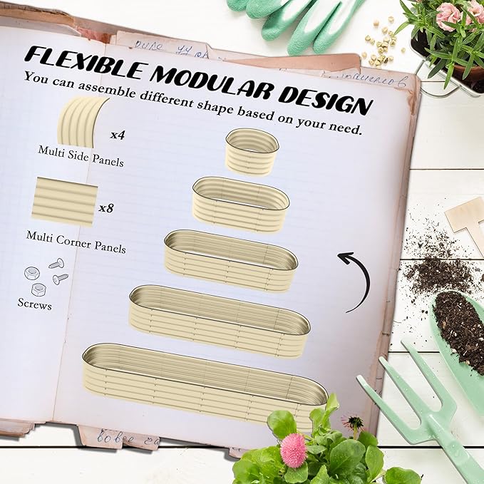 7.9' x 2' x 1' Galvanized Raised Garden Bed Kit Outdoor Metal Elevated Planter Box with Safety Edging Easy DIY Stock Tank for Growing Flowers Herbs Vegetables Cream