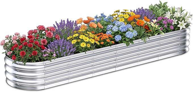 Galvanized Raised Garden Bed Outdoor 8x2x1ft Metal Heavy Duty Planter Boxes for Gardening Easy Assemble Small Oval Plant Container Kit for Vegetables Flowers Fruits Silver 1 Pack