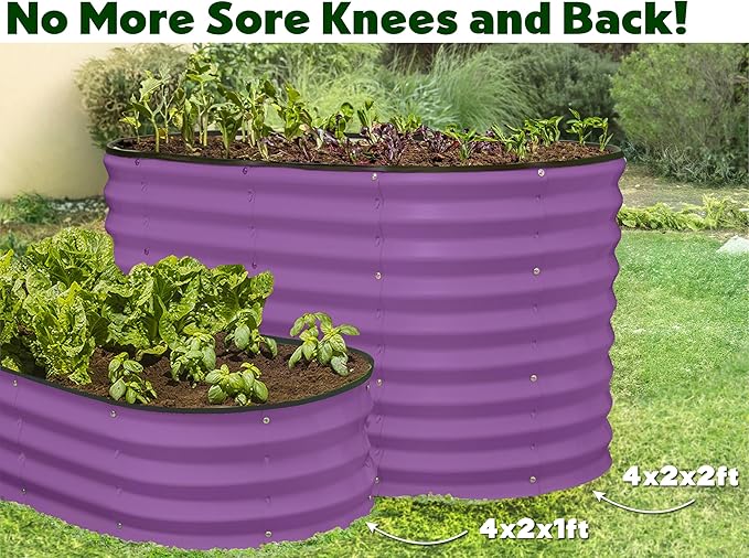 Plant &amp Plot Galvanized Raised Garden Beds Outdoor // 4×2×2 ft Planter Raised Beds for Gardening Vegetables Flowers // Large Metal Garden Box (Purple) // Patented Tool-Free Design