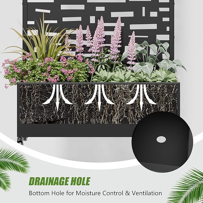 Casaphoria 72x35 Metal Raised Garden Bed with Trellis(2 Pack) Outdoor Planter Box with Wheels &amp Drainage Holes for Climbing Plants Flowers Elevated Garden Kit with Privacy Screen Black-Geral