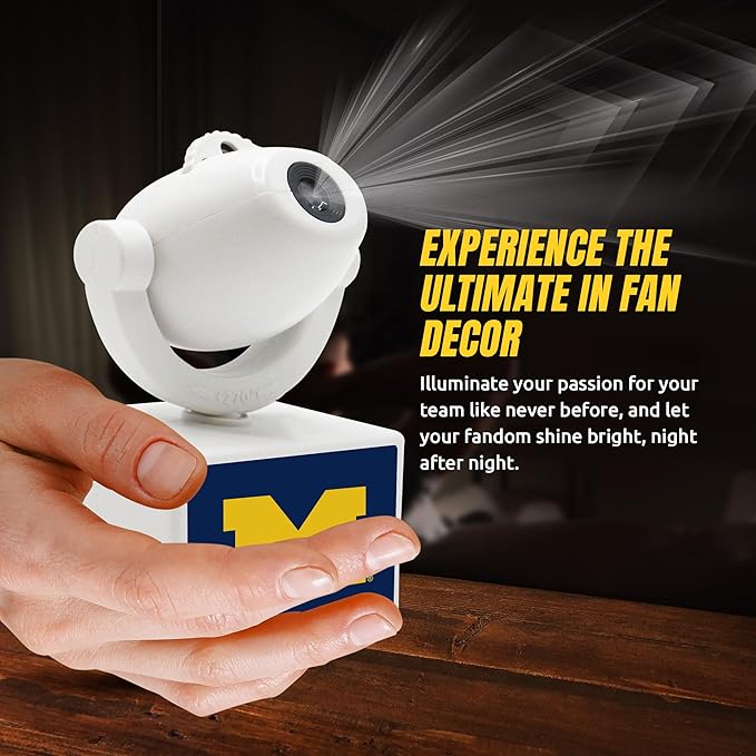 Sporticulture NCAA American Football Michigan - Adjustable Led Mini Spotlight Projector with 6 Team Logo Designs - Portable &amp Rechargeable Spotlight - Battery-Operated - 4.375” x 3.125”
