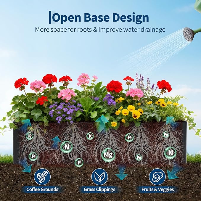 IDEALHOUSE 54x20 Metal Planter Box with Drainage Holes &amp Rounded Corners – Modern Heavy Duty Steel Raised Garden Bed with Snap-On Assembly for Patio Gardening &amp Balcony
