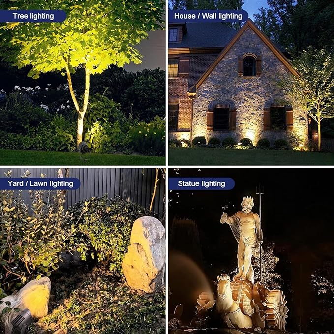 Led Landscape Outdoor Spot Light with Anti-glare Cap - Heavy Duty Waterproof IP67 120V Accent Light 270⁰ Adjustable Mount 3000K Thickened Aluminum Spotlight for Bldg Yard Garden Tree (24 Watts)