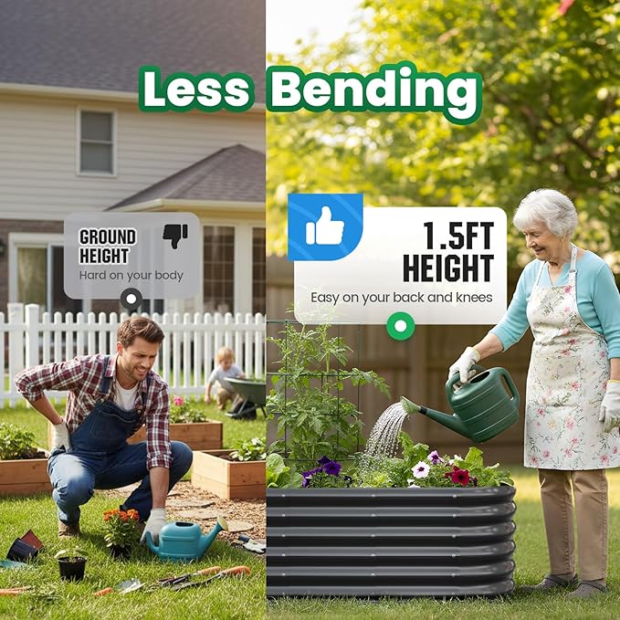 Quictent Galvanized Raised Garden Bed Kit 6x3x1.5 ft Oval Metal Planter Box Tall for Vegetables Outdoor Backyard Strengthened by Crossbar Dark Gray