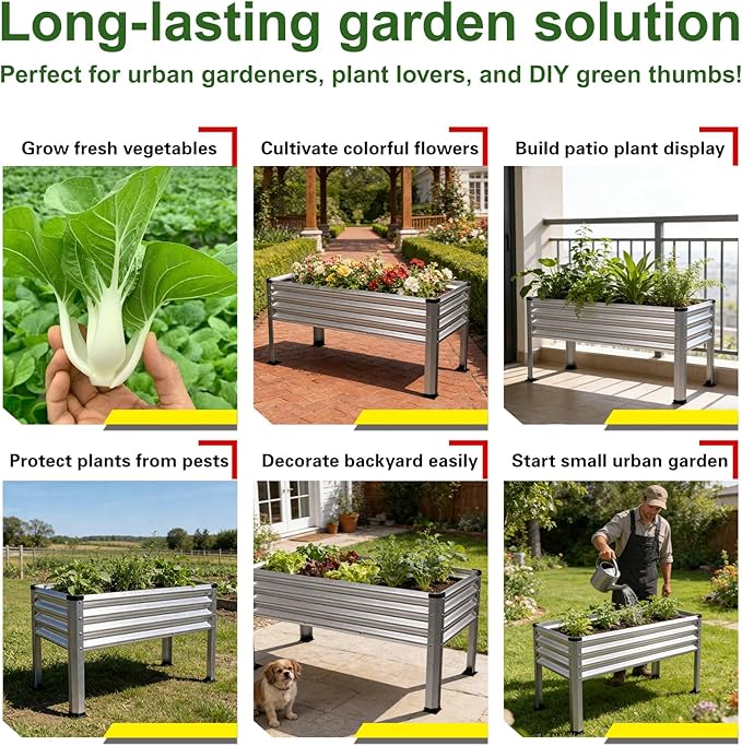 Large Galvanized Raised Garden Bed Outdoor with Legs Load Capacity 1200LB 48x26x30in Metal Elevated Raised Planter Box for Backyard/Patio/Balcony/Gardening/Vegetables Flowers Sliver