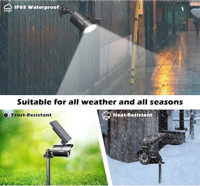 COVMAX Solar Spot Lights Outdoor 2-in-1 Wall Light Wireless Solar Flood Light for Yard Garden Driveway Porch Walkway Pack of 2 Black
