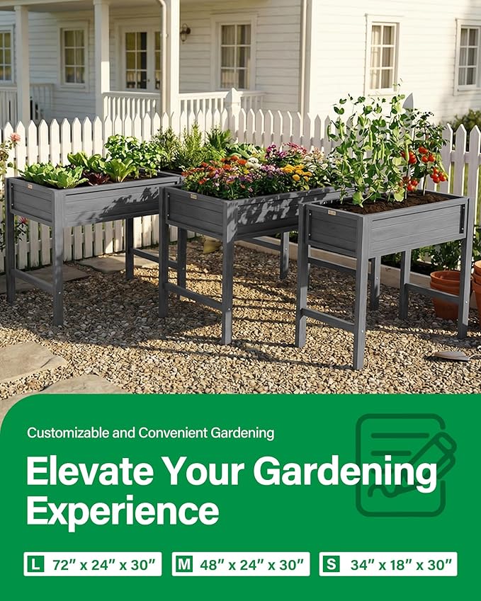 YEFU HIPS Raised Garden Bed: 72 x 30 x 24 Elevated Design to Prevent Digging by Pets Sturdy Safe Planter for Families with Kids - Planting Herbs Vegetables in Patio Backyard Grey