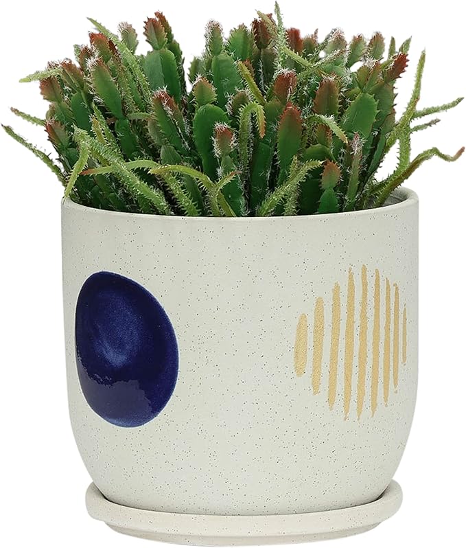 8 Funky Planter W Saucer White