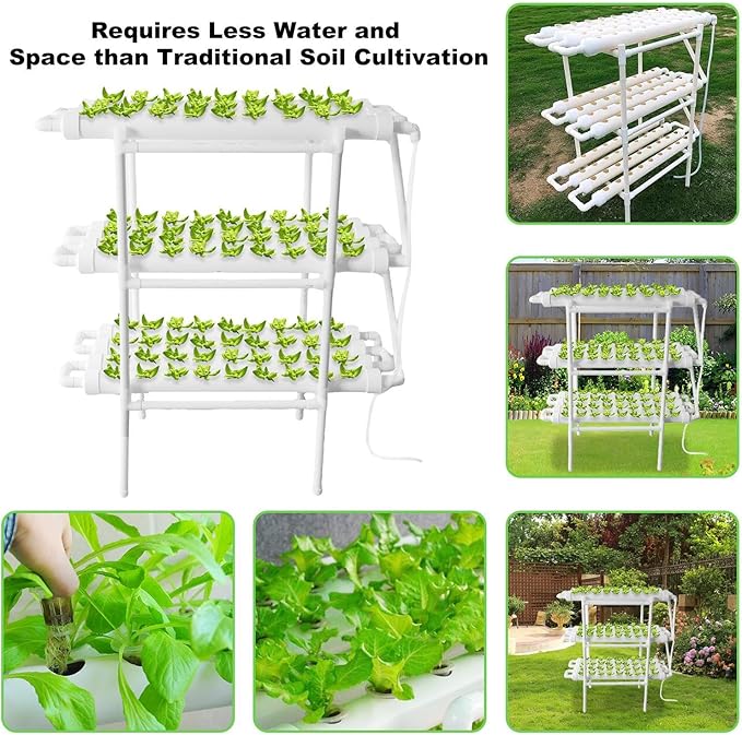 Hydroponics Growing System Kit 108 Plant Sites3 Layers 12 40 Long Food-Grade PVC-U PipesOutdoor Hydroponics Growing System with Water PumpTimerNest Basket and Sponge for Leafy Vegetables