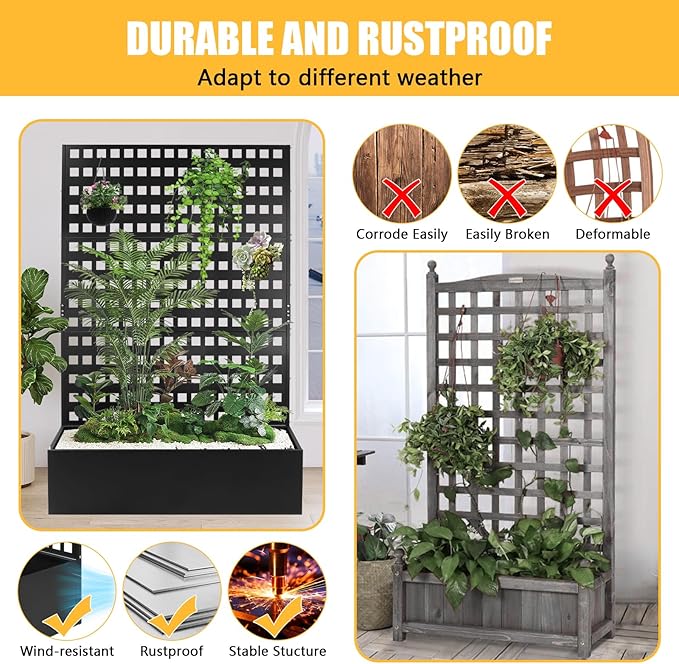 Metal Planter Box with Trellis for Climbing Plants 46x18x71Inch Planter with Privacy Screen&ampTrellis Privacy Planters for Patio