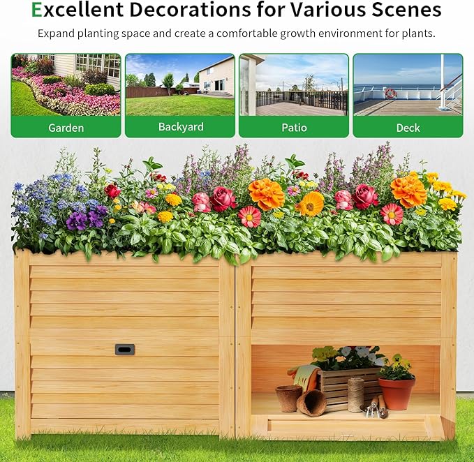 SUNYRISY Wooden Raised Garden Bed with Storage Box 34 L x 18 W x 30 H Elevated Large Planter Box for Planting Herb Vegetable Flower Outdoor Indoor Wood
