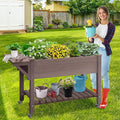 GUTINNEENRaised Garden Bed with 8-Zone Planting Grid - Wooden Elevated Planter Box Locking Wheels &amp Side Workbench for Outdoor Plants Herbs and Flowers