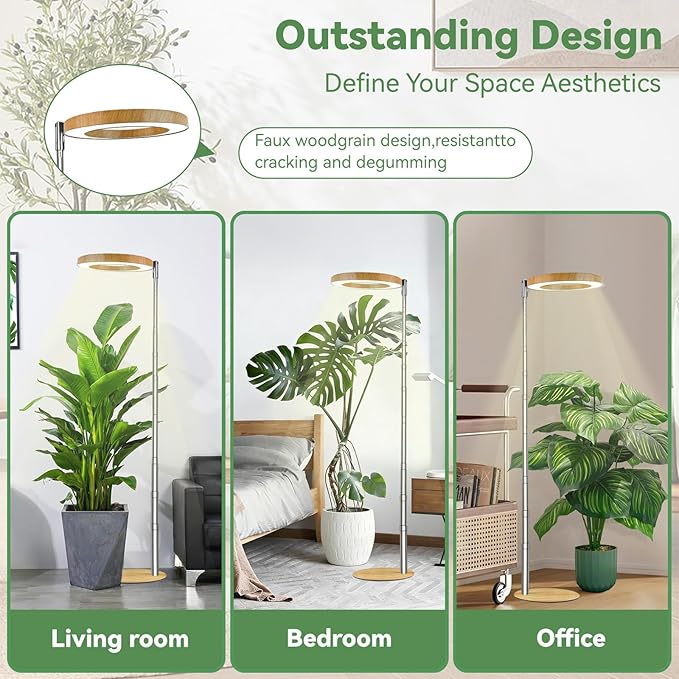 Wood Grain Grow Lights with Base for Indoor Plants Plant Growing Lamp Full Spectrum Plant Lights for Indoor Growing Height Adjustable Small Grow Light