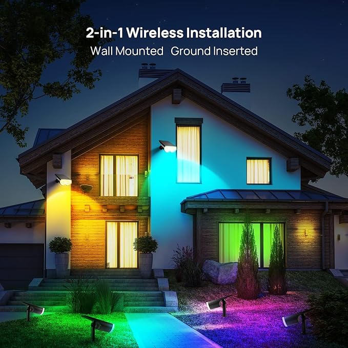 2PCS Solar Outdoor Lawn Solar Spotlights Adjustable Wall LightsWaterproof IP67Dusk to Dawn for Lighting Outside Decor