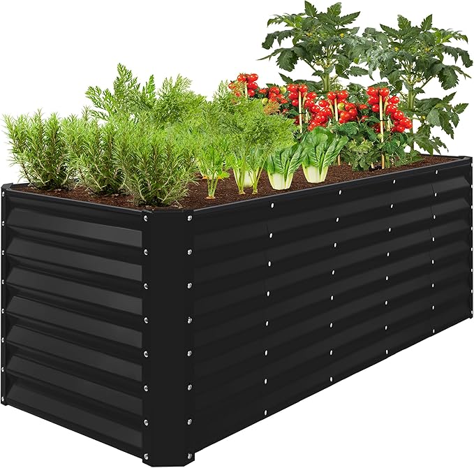 Best Choice Products 8x2x2ft Raised Outdoor Metal Garden Bed Deep Root Box Planter for Vegetables Flowers Herbs 240 Gallon Capacity 100% Non Toxic Materials - Black