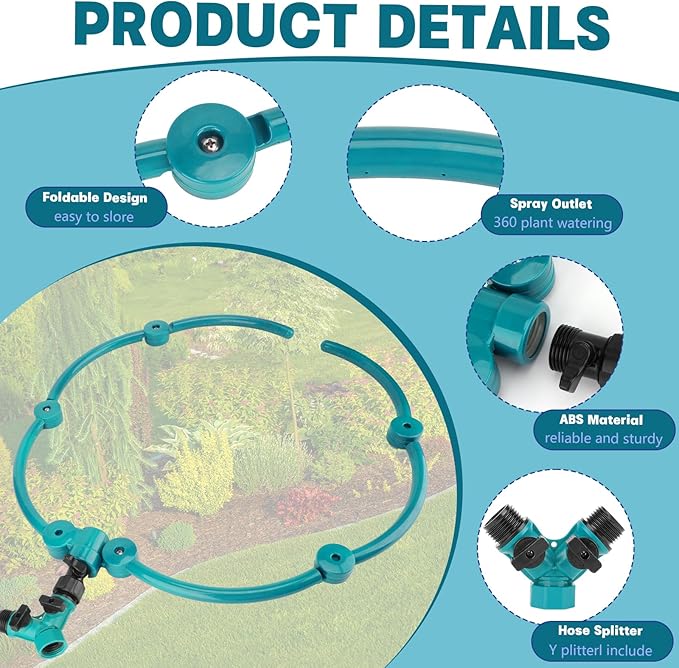 4 Pcs 360° Tree Water System Tree Root Watering Ring 20 Inch Circle Sprinkler Irrigation Slow Release Targeted Water with Y Hose Splitter for New Tree Outdoor Plants Raised Garden Beds (Green Large)