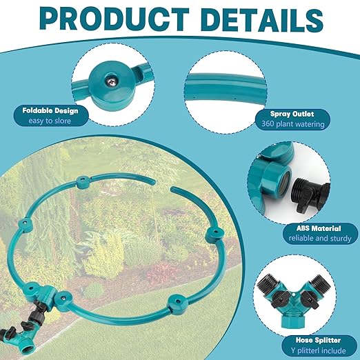 2Pcs 360° Tree Water System Tree Watering Ring 20 Inch Circle Sprinkler and Irrigation System Targeted Water with Y Hose Splitter for New Tree Outdoor Plants Raised Garden Beds Shrubs (Green Large)